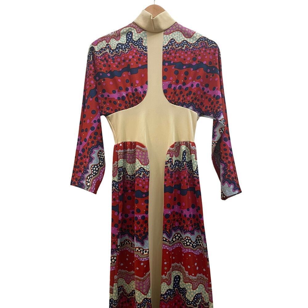 Vintage 70s Disco Queen Maxi Dress M | Cutout Waist, Psychedelic Mod Print - Picture 7 of 7